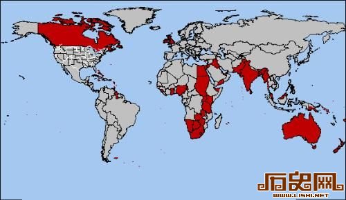 英国殖民地曾经遍布五大洲，号称“日不落帝国”。